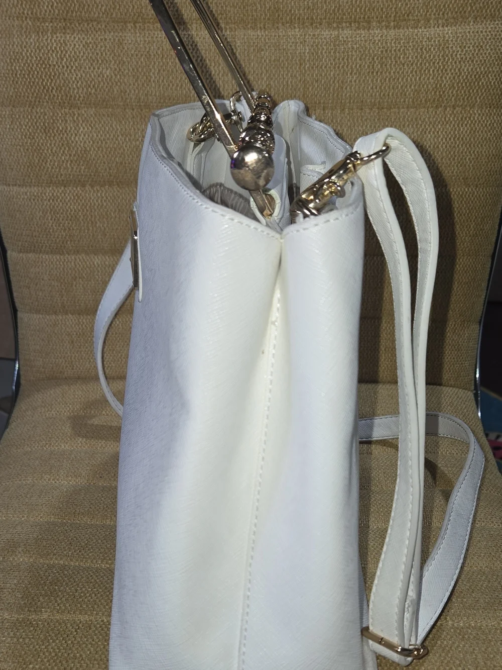 Loungefly White Satchel with Gold Wand-Style Hardware